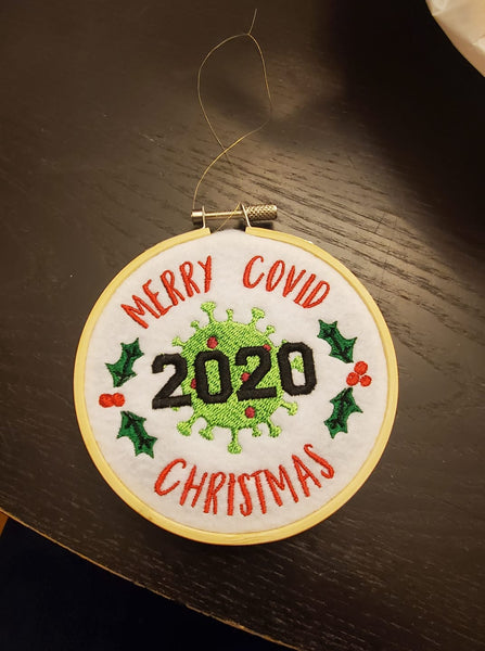 4 inch Merry Covid Christmas Embroidered Ornament