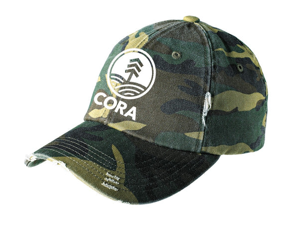 Embroidered Distressed Camo Hat