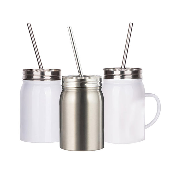 17oz Stainless Steel Mason Jar With Lid and Straw